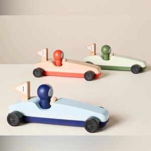 Hearth & Hand Wooden Pull-Back Race Car Set 3 Piece with Red, Blue, and Green